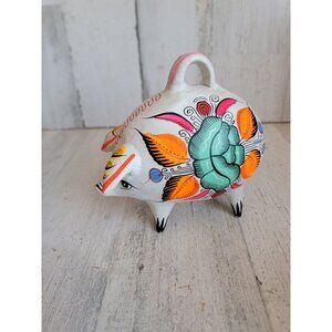 Paper mache Piggy bank Mexican design unique vintage home decor